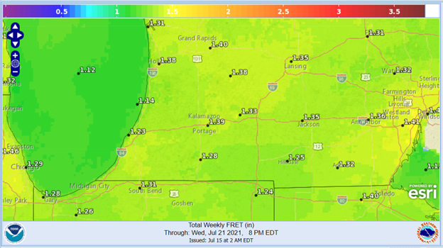 Total weekly forecasted reference evapotranspiration 